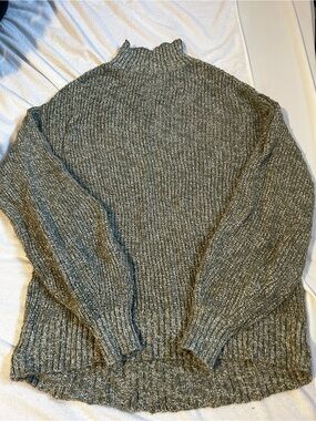 Chunky High-Neck Ribbed Sweater in Olive-Grey aerie
